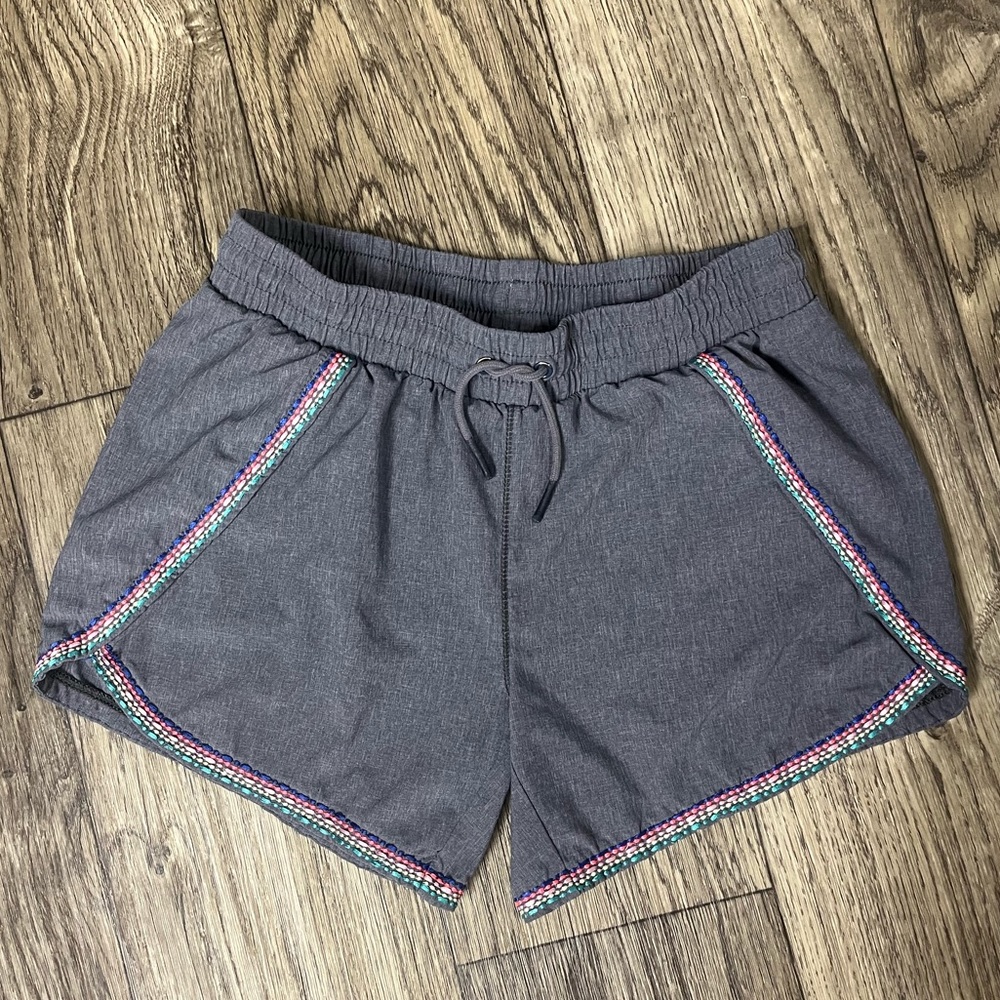 Athleta Girls Charcoal Gray Shorts with Multicolor Trim